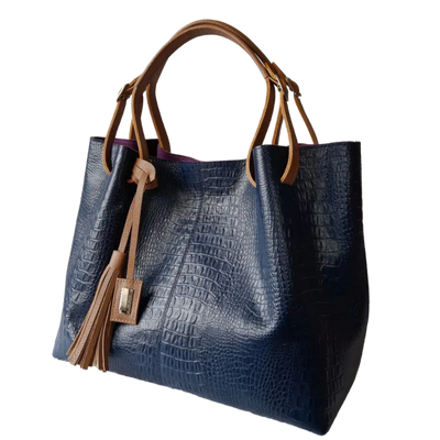 Sac à main en cuir bleu foncé Adelle Reptile pour femme