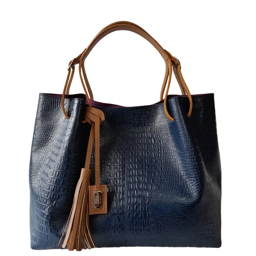 Sac à main en cuir bleu foncé Adelle Reptile pour femme