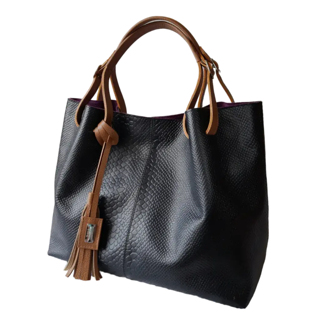 Sac à main Adelle Reptile en cuir noir pour femme