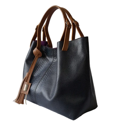 Sac à main Adelle Reptile en cuir noir pour femme