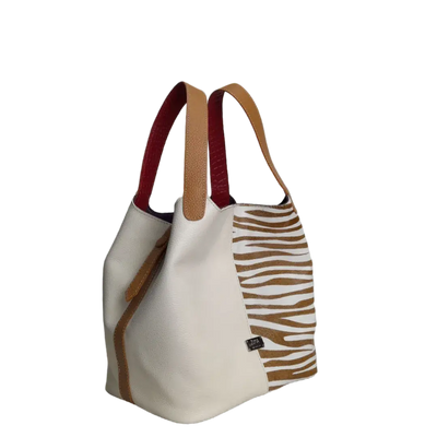 Sac en cuir pour femme Eva en cuir zèbre et talc
