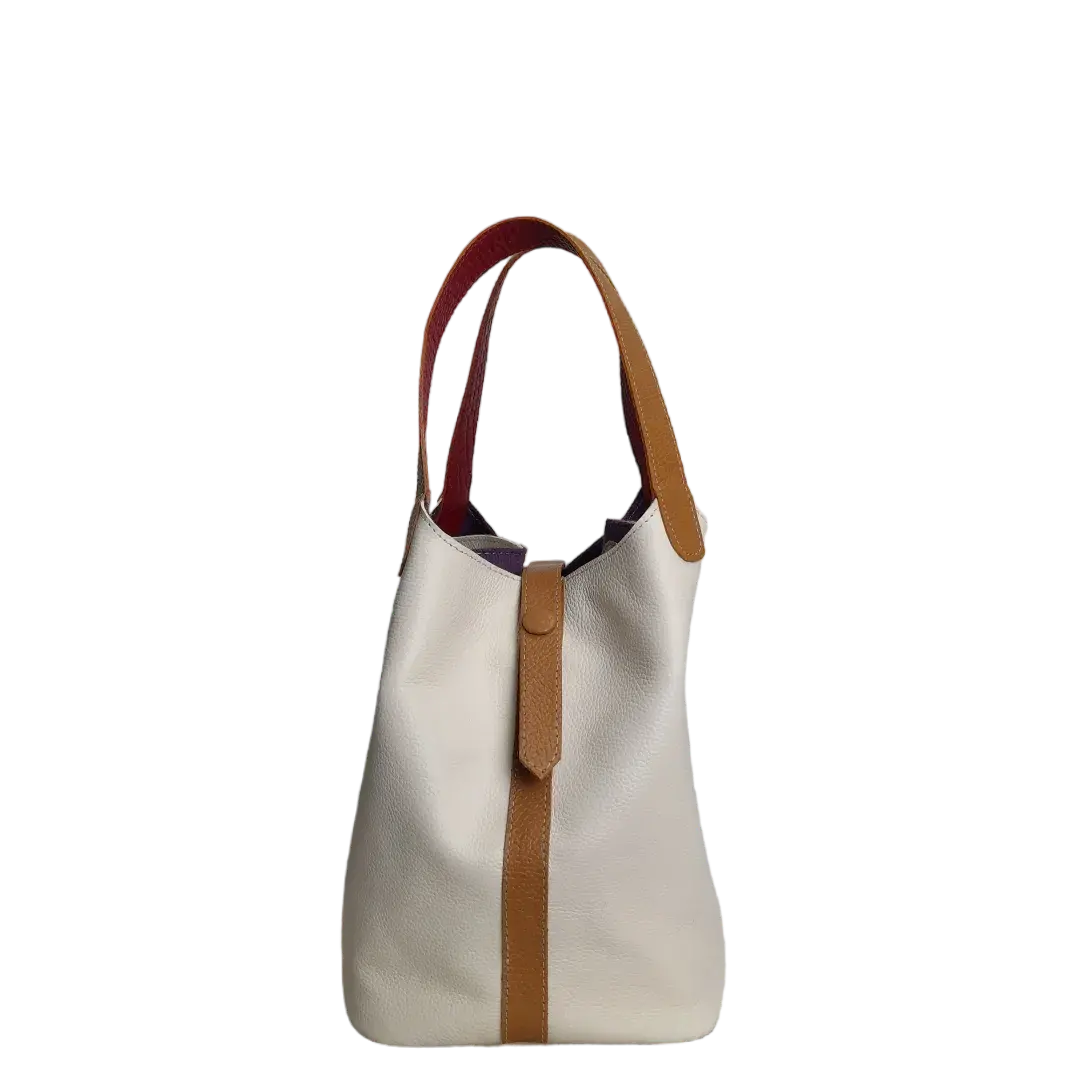 Sac en cuir pour femme Eva en cuir zèbre et talc
