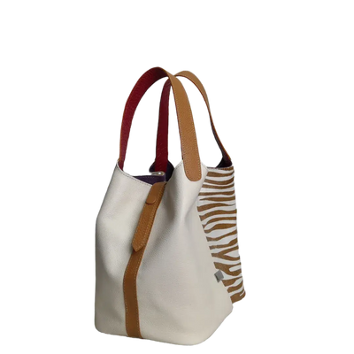 Sac en cuir pour femme Eva en cuir zèbre et talc