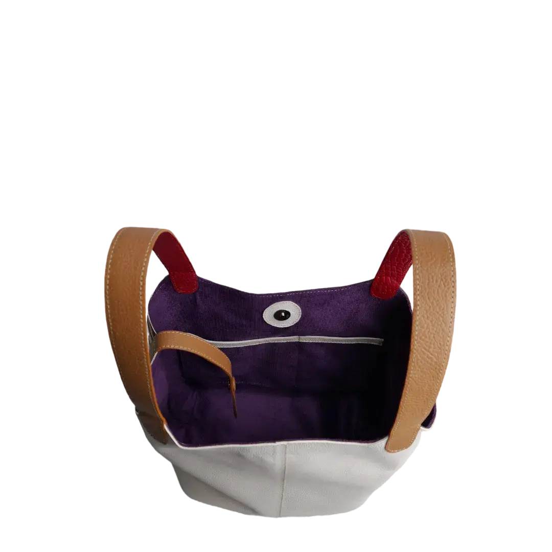 Sac en cuir pour femme Eva en cuir zèbre et talc