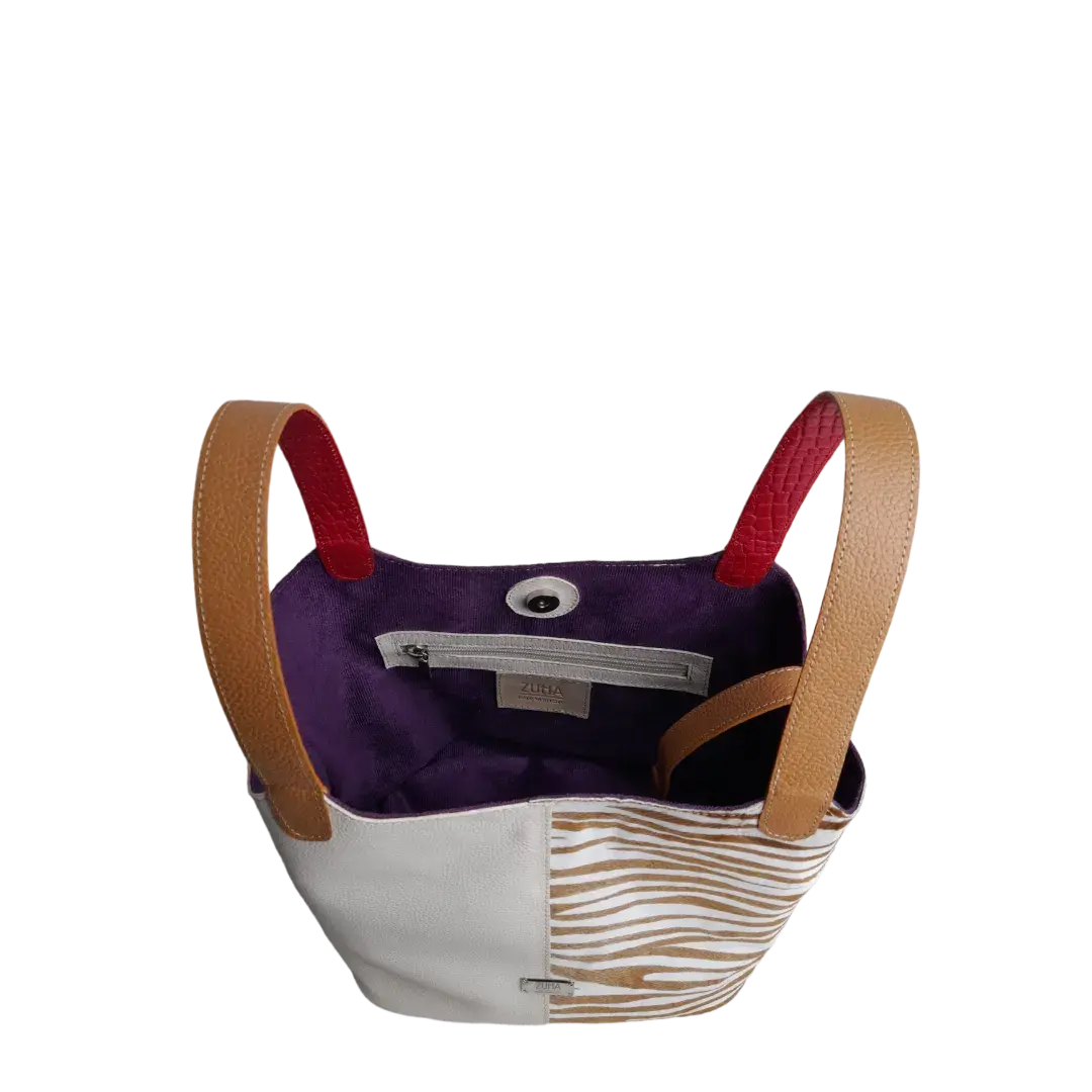 Sac en cuir pour femme Eva en cuir zèbre et talc