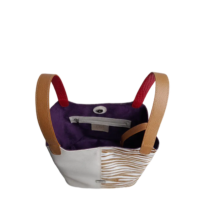 Sac en cuir pour femme Eva en cuir zèbre et talc