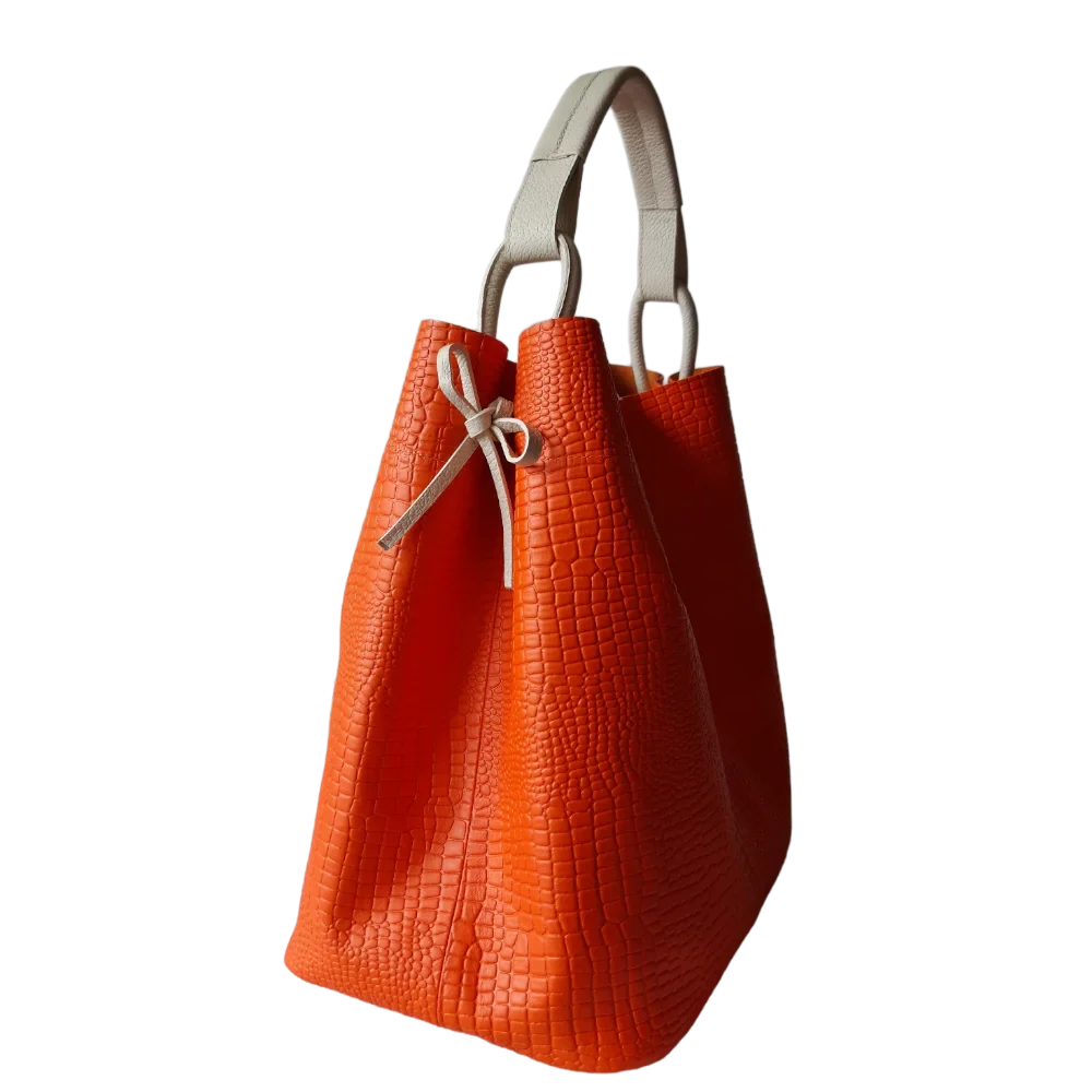 Sac à main en cuir orange reptile pour femme Aubrey