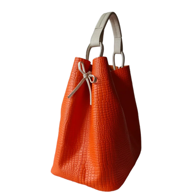 Sac à main en cuir orange reptile pour femme Aubrey