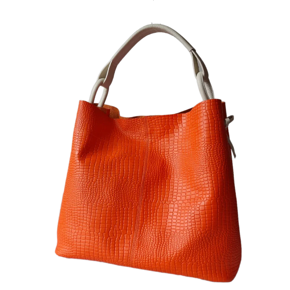 Sac à main en cuir orange reptile pour femme Aubrey