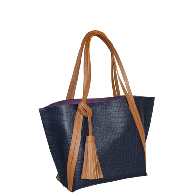 Sac à main Eleonora pour femme, en cuir bleu foncé façon reptile.
