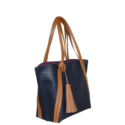 Sac à main Eleonora pour femme, en cuir bleu foncé façon reptile.