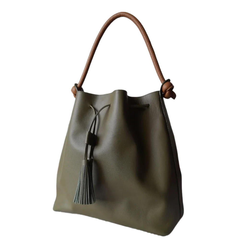Sac à main en cuir vert olive pour femme