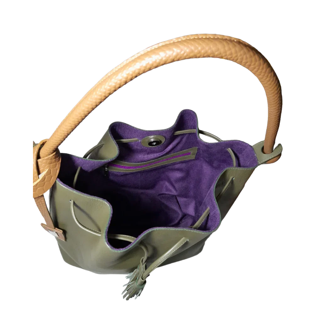 Sac à main en cuir vert olive pour femme