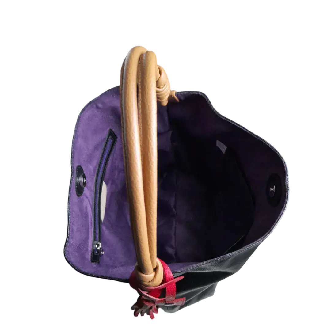 Sac à main en cuir noir pour femme Leah