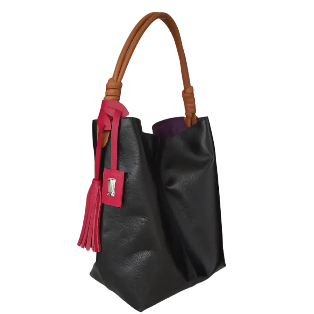 Sac à main en cuir noir pour femme Leah