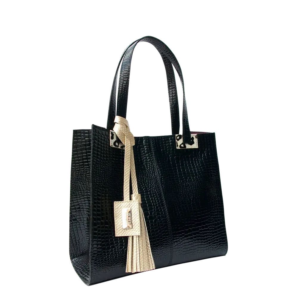 Sac à main Sara pour femme en cuir de reptile noir