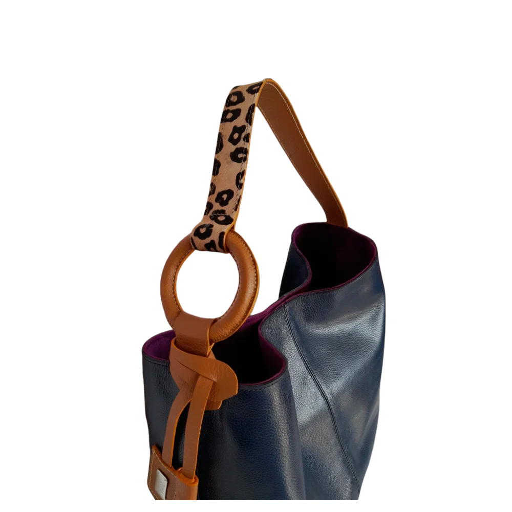 Sac Nora en cuir bleu foncé pour femme