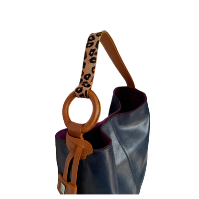 Sac Nora en cuir bleu foncé pour femme