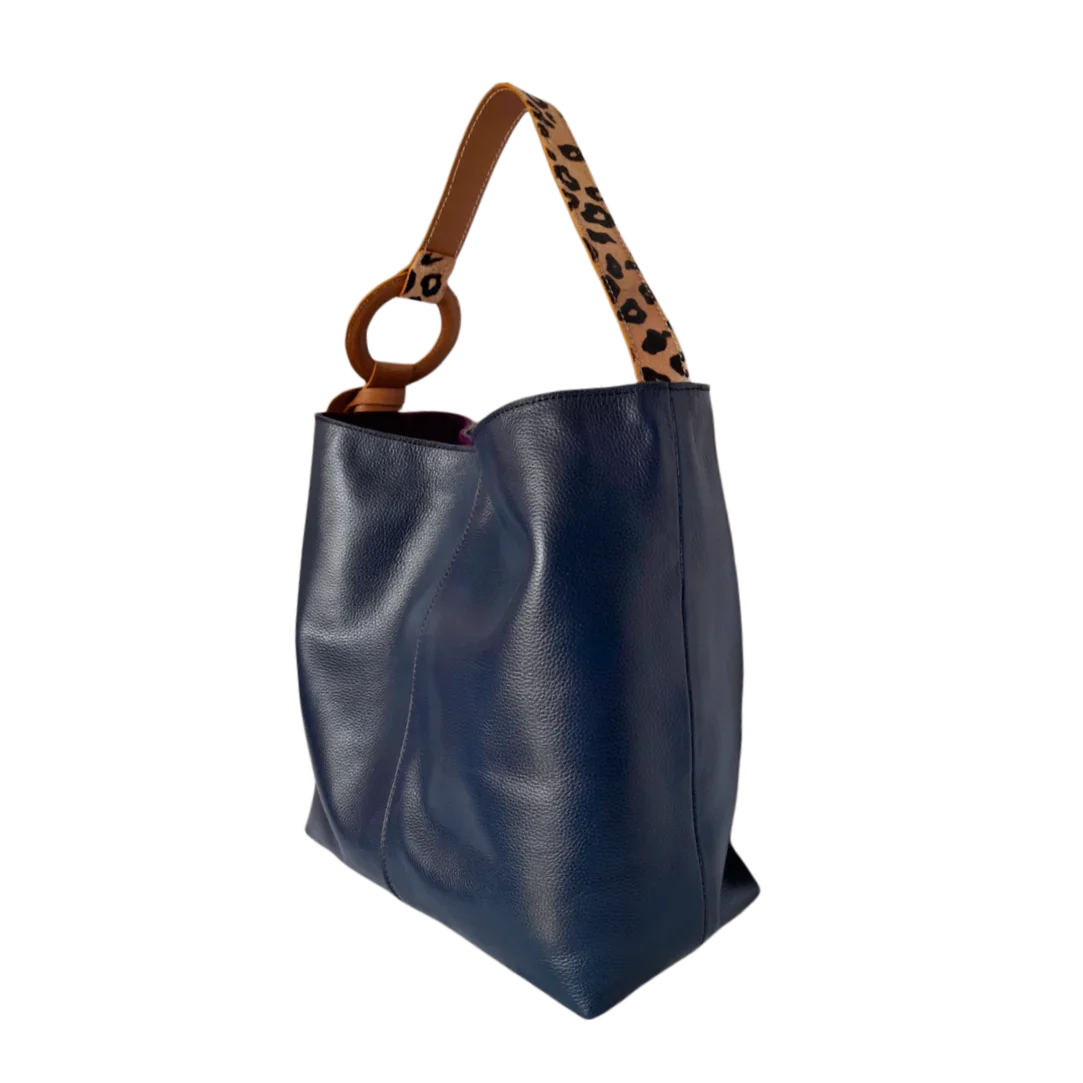 Sac Nora en cuir bleu foncé pour femme