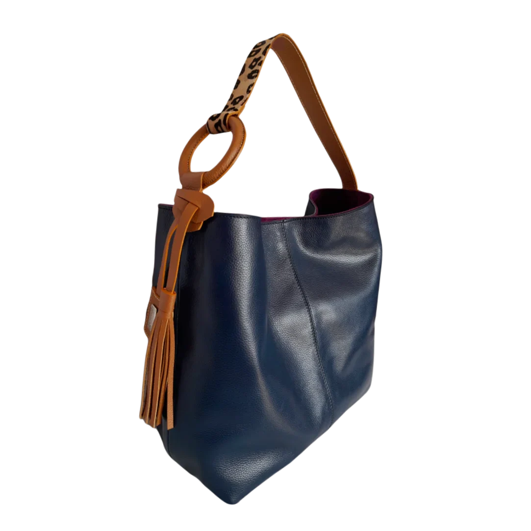 Sac Nora en cuir bleu foncé pour femme