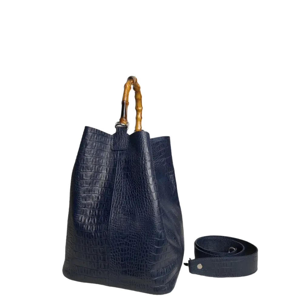Sac à main Claire pour femme en cuir bleu foncé à motif reptile