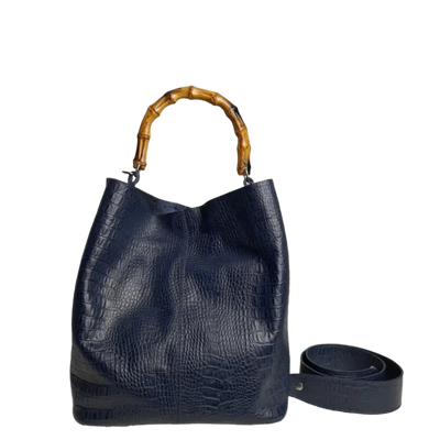 Sac à main Claire pour femme en cuir bleu foncé à motif reptile