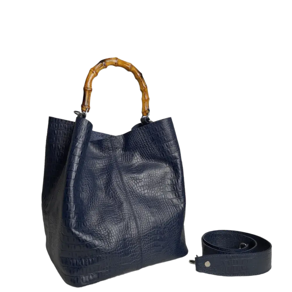 Sac à main Claire pour femme en cuir bleu foncé à motif reptile