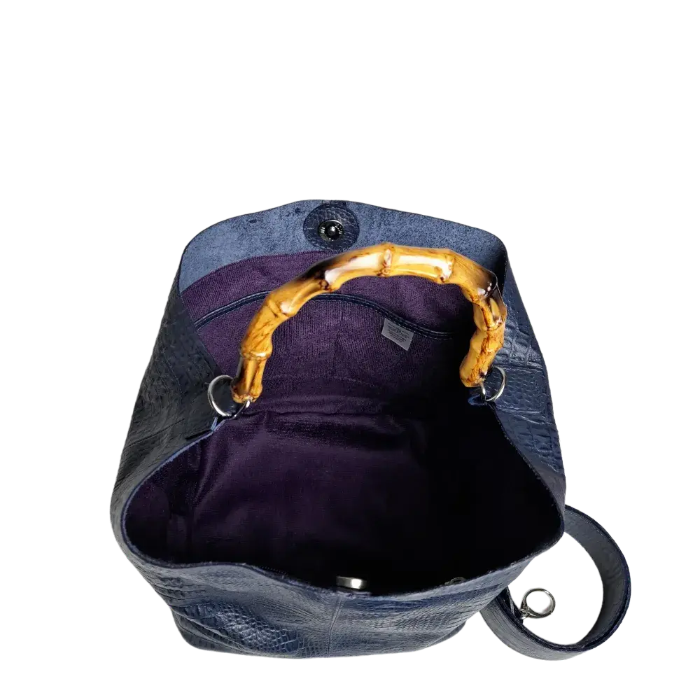 Sac à main Claire pour femme en cuir bleu foncé à motif reptile