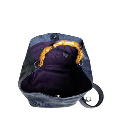 Sac à main Claire pour femme en cuir bleu foncé à motif reptile