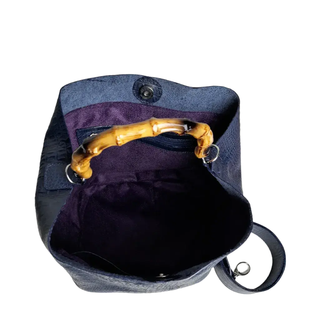 Sac à main Claire pour femme en cuir bleu foncé à motif reptile