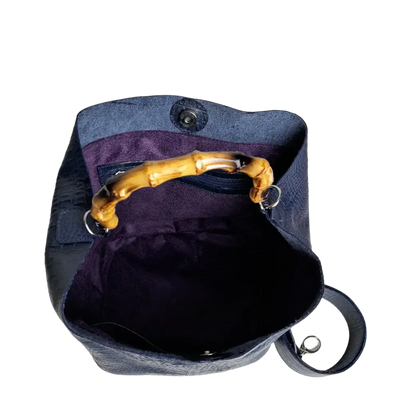 Sac à main Claire pour femme en cuir bleu foncé à motif reptile