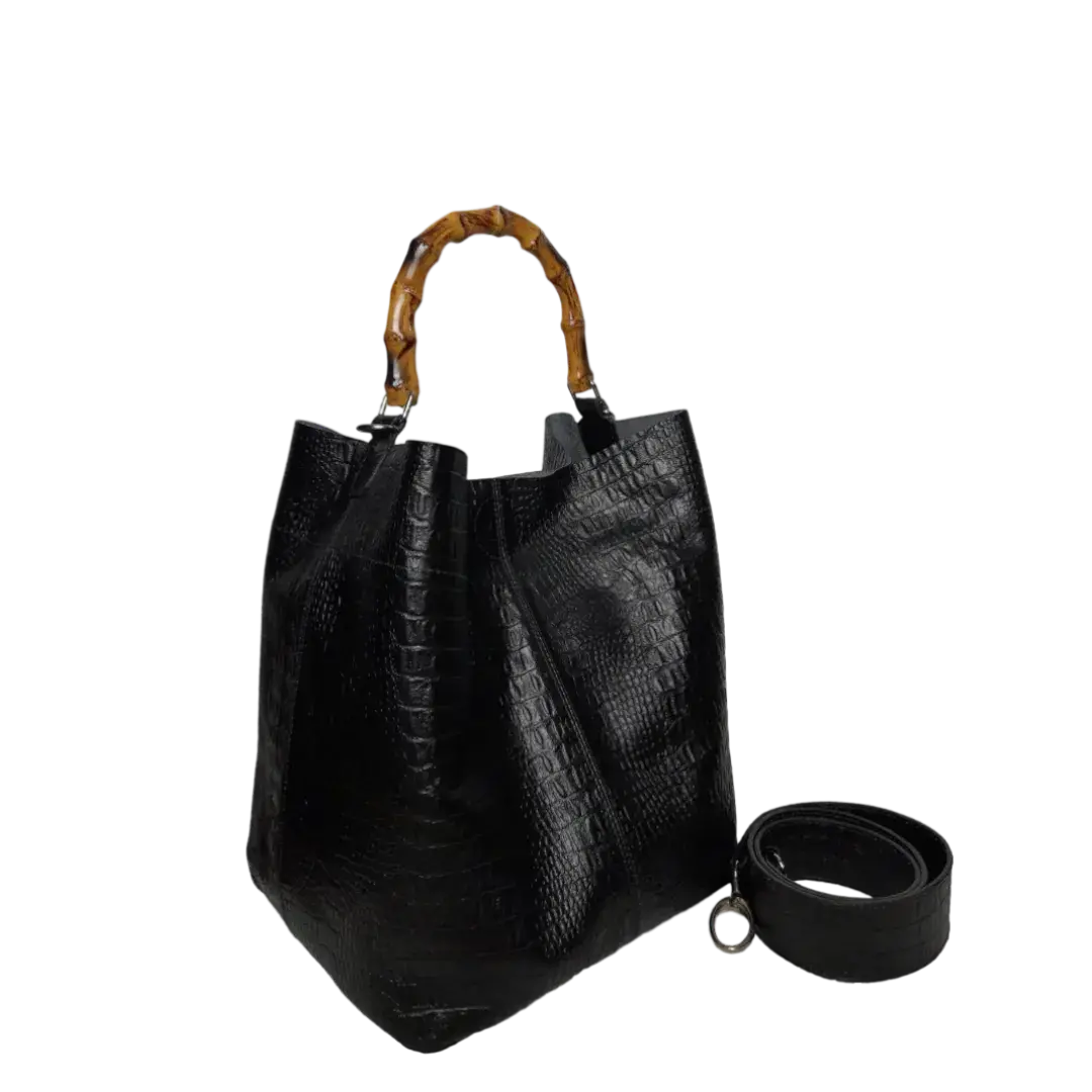 Sac à main Claire pour femme en cuir de reptile noir