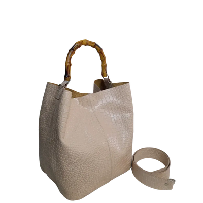 Sac en cuir Claire pour femme, couleur reptile nude