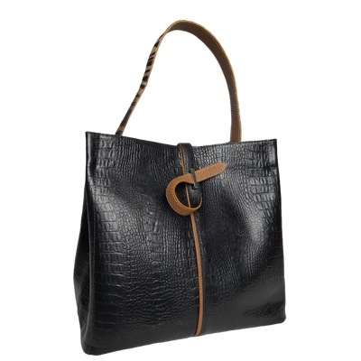 Sac Lucy Reptile en cuir noir pour femme
