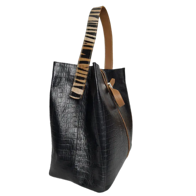 Sac Lucy Reptile en cuir noir pour femme