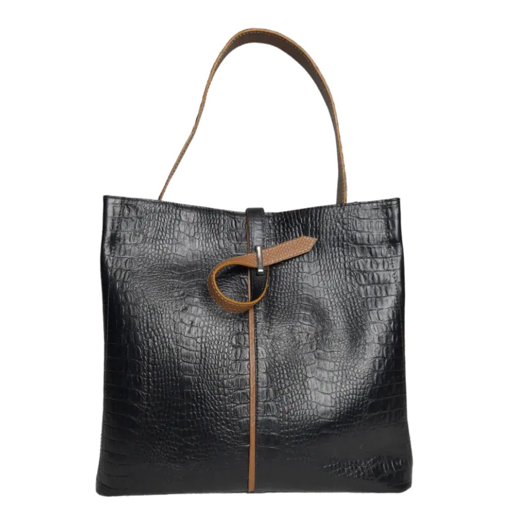 Sac Lucy Reptile en cuir noir pour femme
