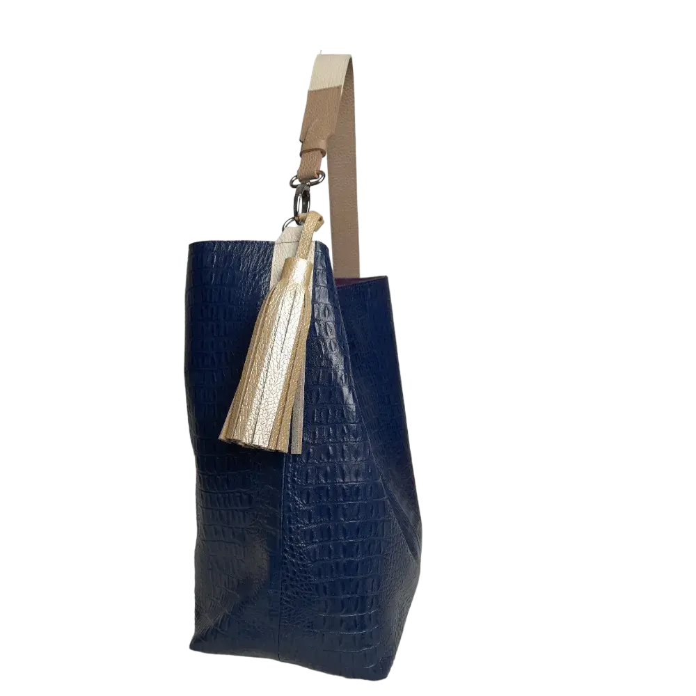 Sac Serenity pour femme en cuir bleu foncé façon reptile