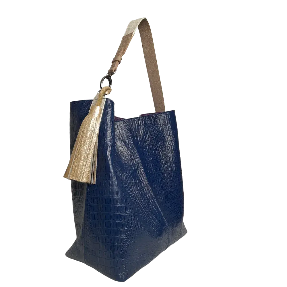 Sac Serenity pour femme en cuir bleu foncé façon reptile