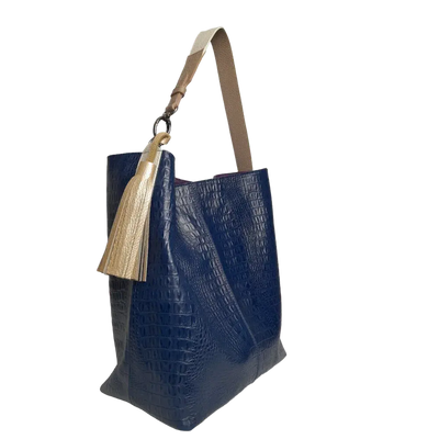 Sac Serenity pour femme en cuir bleu foncé façon reptile