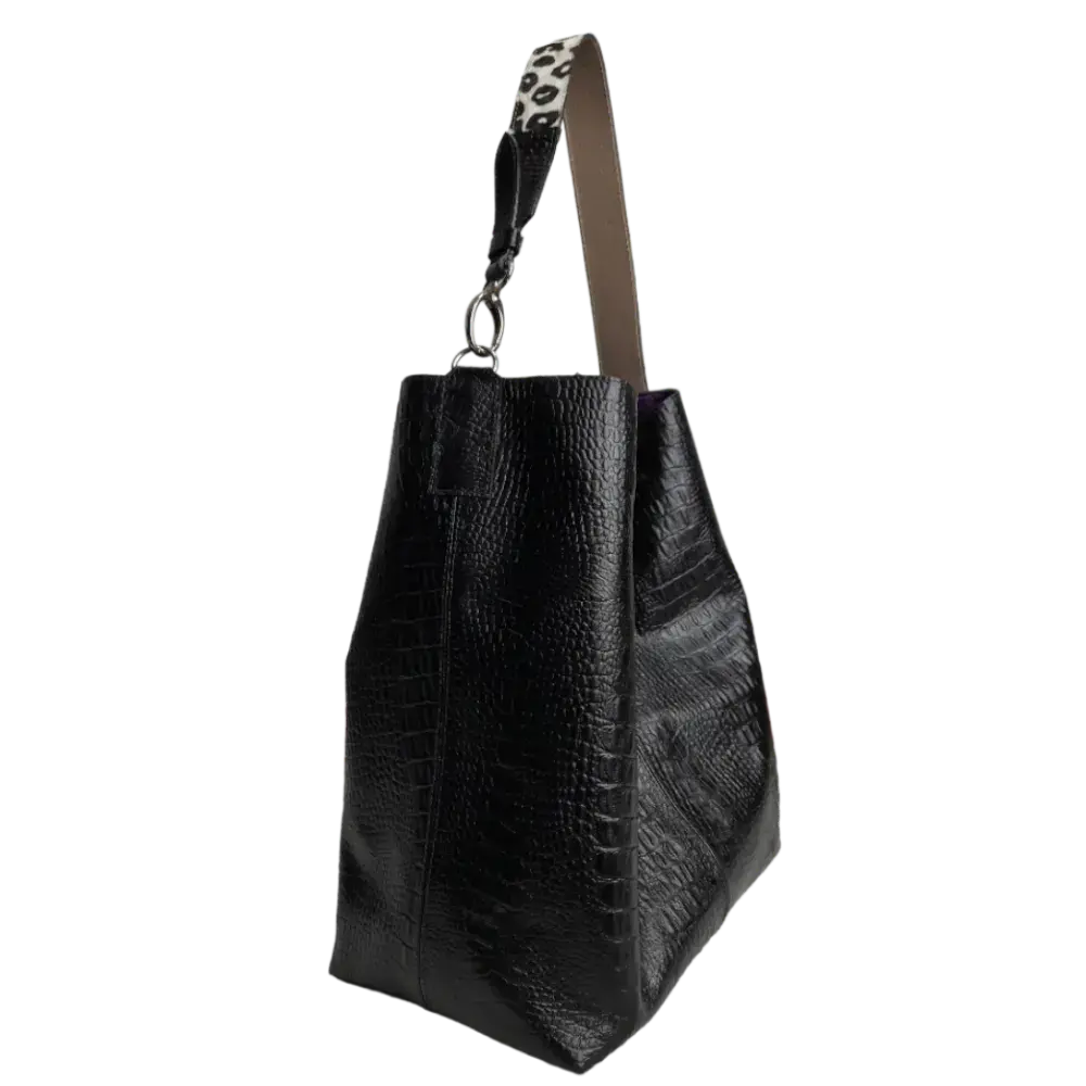 Sac à main en cuir noir Serenity Reptil pour femme
