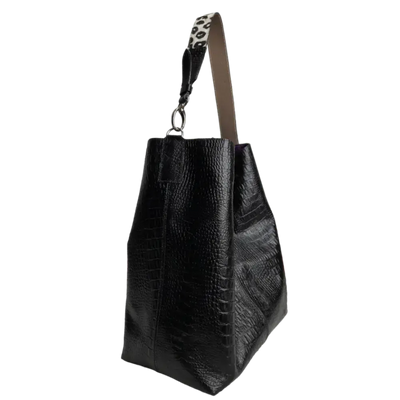 Sac à main en cuir noir Serenity Reptil pour femme