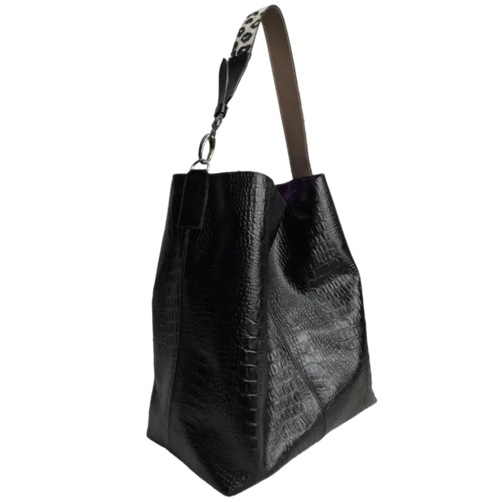 Sac à main en cuir noir Serenity Reptil pour femme