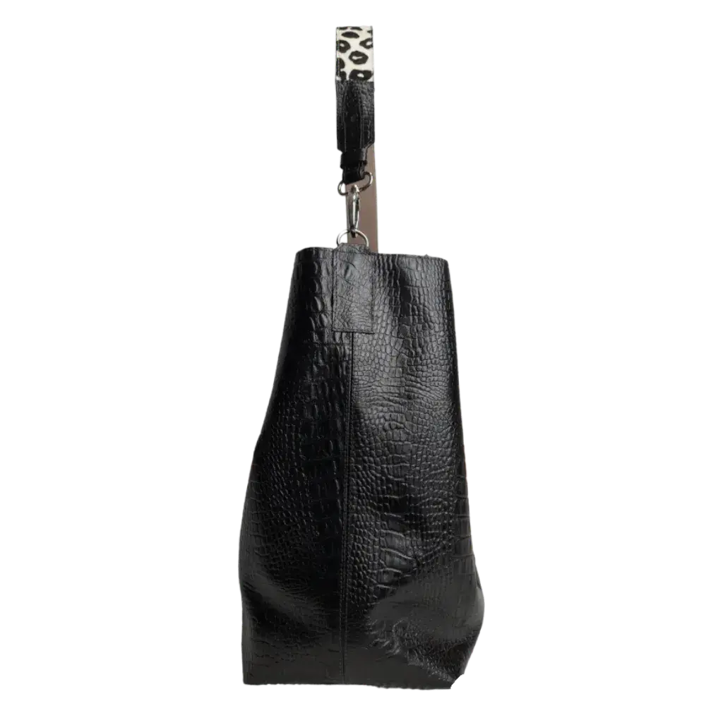 Sac à main en cuir noir Serenity Reptil pour femme