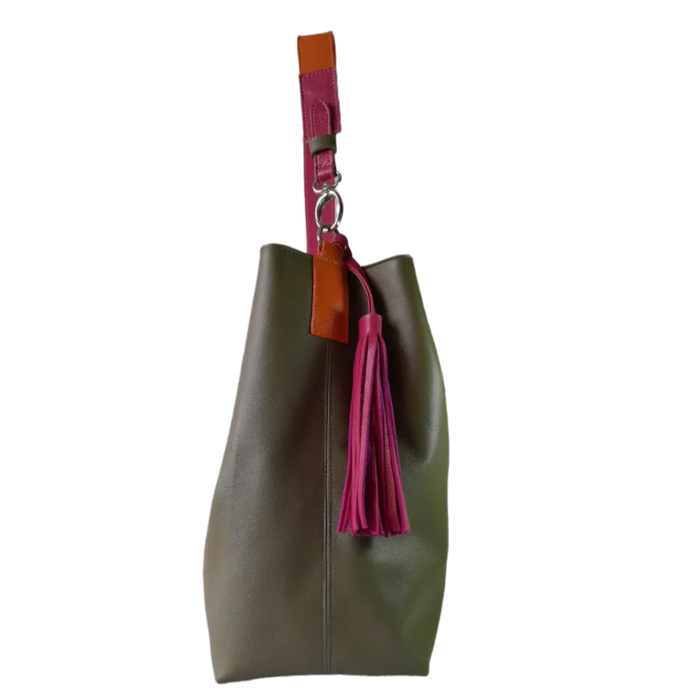 Sac à main en cuir vert olive Serenity pour femme
