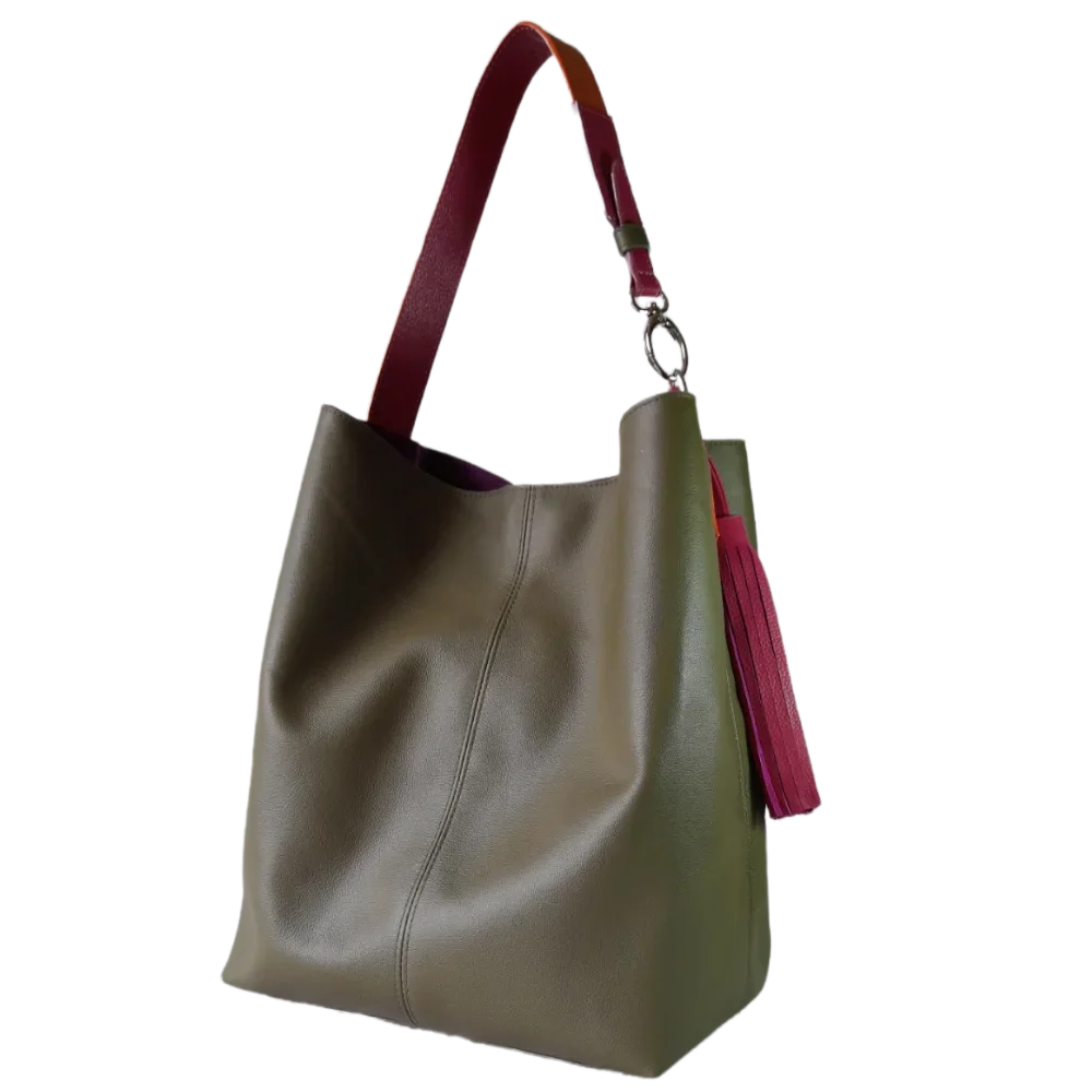 Sac à main en cuir vert olive Serenity pour femme