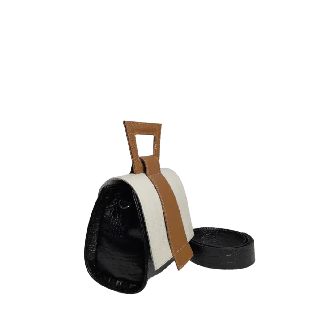 Sac à main Clara Reptil en cuir noir pour femme, avec poudre de talc