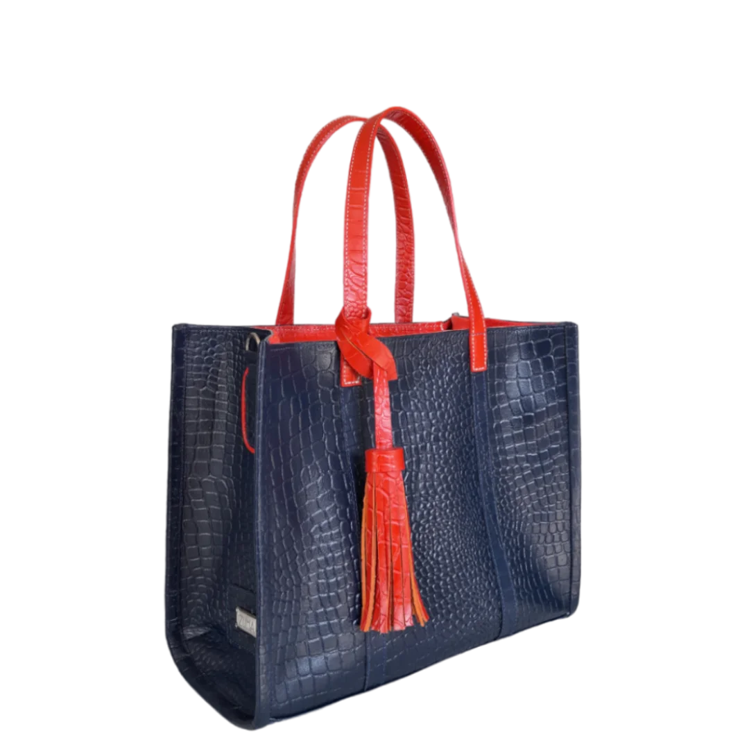 Sac en cuir pour femme Greta, bleu foncé reptile