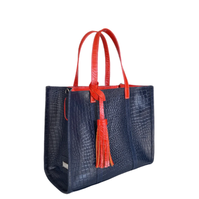 Sac en cuir pour femme Greta, bleu foncé reptile