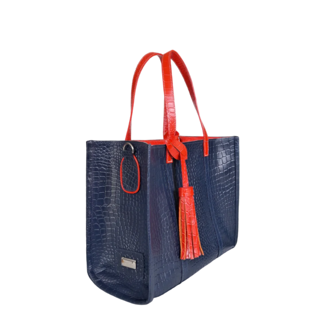 Sac en cuir pour femme Greta, bleu foncé reptile