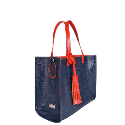 Sac en cuir pour femme Greta, bleu foncé reptile